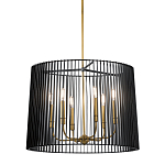 Люстра цвета латунь с 6-ю лампами свечами внутри цилиндрического абажура из черных металлических реек Kichler варинант исполнения - 1 | Loft Concept в Челябинске