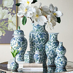 Ваза с крышкой и зелено-голубым рисунком на белом фоне 51 см Blue & White Ornament варинант исполнения - 6 | Loft Concept в Челябинске