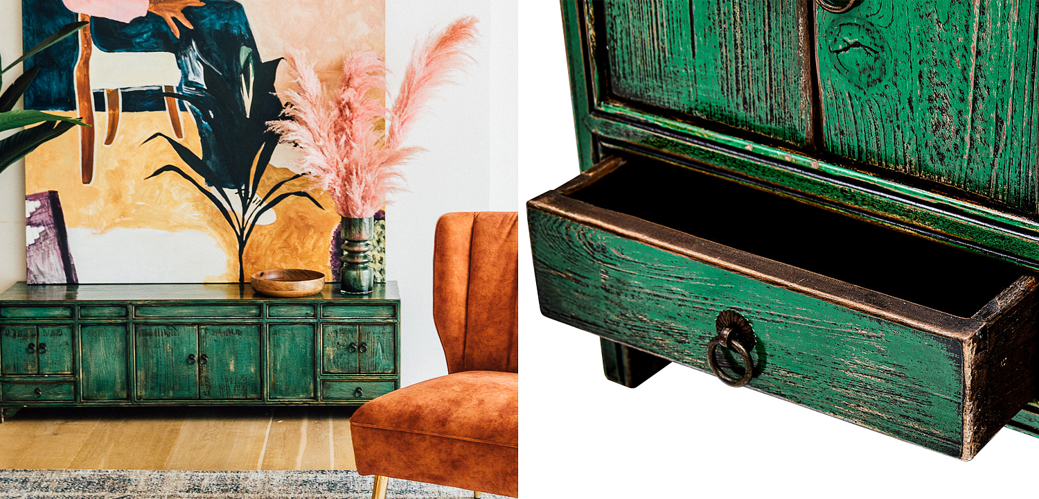 Комод длинный в винтажном стиле Holden Loft Chest of Drawers Green Комод длинный в винтажном стиле Holden Loft Chest of Drawers Green - Loft-Concept в Челябинске