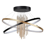 Люстра подвесная с 2-мя пересекающимися круглыми подвесами в черном и золотистом цвете и вертикальными подвесками Ring Horizontal варинант исполнения - 1 | Loft Concept в Челябинске
