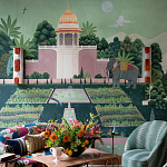 Обои ручная роспись Mahal Garden Original colourway on blue painted Xuan paper варинант исполнения - 1 | Loft Concept в Челябинске