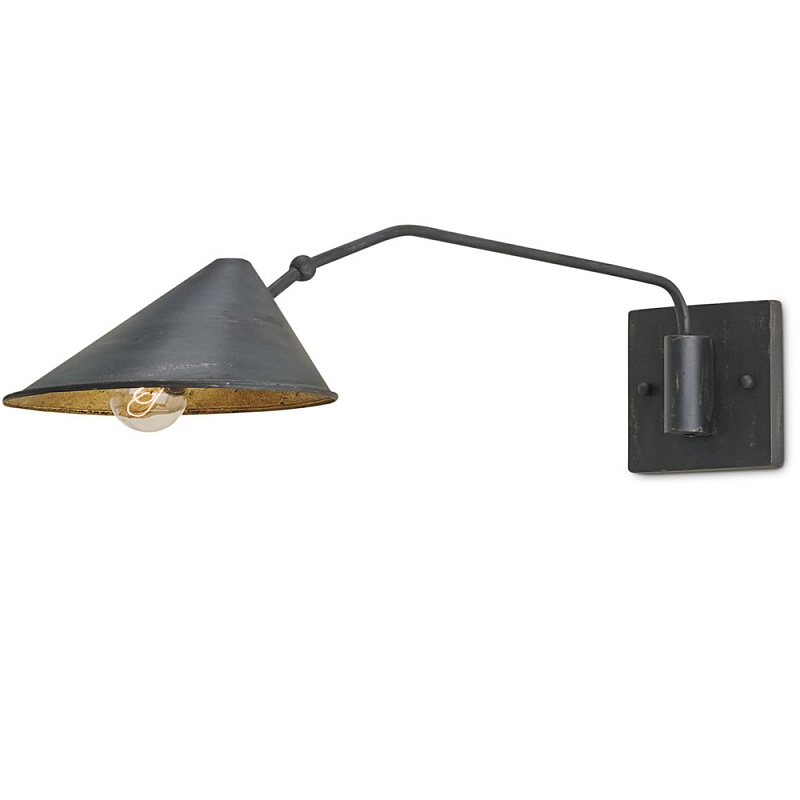 Бра настенное на тонком кронштейне с конусообразным плафоном Vintage Reading Light Черный Белый Золотой Бра настенное на тонком кронштейне с конусообразным плафоном Vintage Reading Light Черный Белый Золотой в Челябинске | Loft Concept