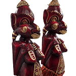 Комплект из 2-х деревянных статуэток Asmat Red Straw Headdress Statuettes Red Gold варинант исполнения - 3 | Loft Concept в Челябинске
