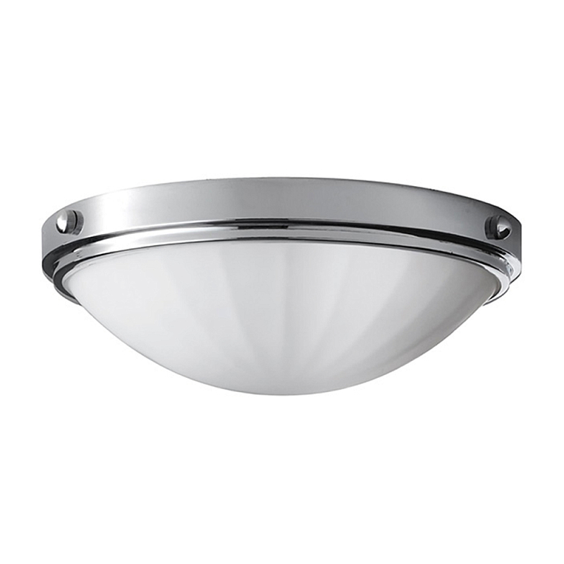 Потолочный светильник для ванных комнат цвета хром с белым матовым ребристым плафоном в форме полусферы Feiss Хром Белый в Челябинске | Loft Concept 