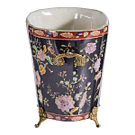 Кашпо из фарфора черная с цветочной росписью и бронзовой стрекозой Spring Garden варинант исполнения - 2 | Loft Concept в Челябинске