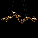 Люстра подвесная линейная с прозрачными стеклянными птичками на ветвях Serip Voa варинант исполнения - 7 | Loft Concept в Челябинске