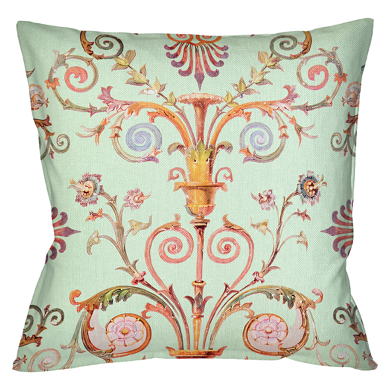 Декоративная подушка светло-зеленая с растительным орнаментом Raffael Floral Green Cushion Салатовый Мульти Декоративная подушка светло-зеленая с растительным орнаментом Raffael Floral Green Cushion Салатовый Мульти в Челябинске | Loft Concept