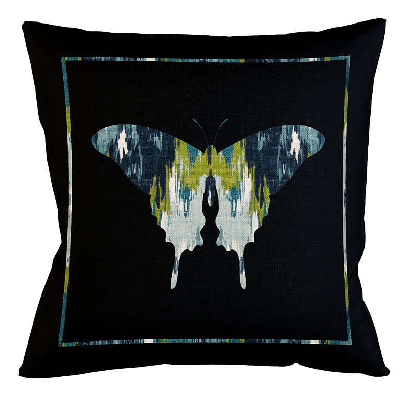 Подушка декоративная бабочка сине-зеленый узор Ikat Pattern Синий Бежевый Черный Зеленый Подушка декоративная бабочка сине-зеленый узор Ikat Pattern Синий Бежевый Черный Зеленый в Челябинске | Loft Concept