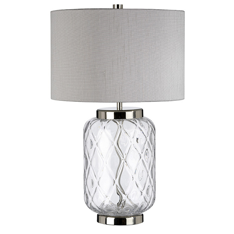 Настольная лампа с цилиндрическим абажуром и прозрачным стеклянным основанием Quintiesse Никель Темно-синий Прозрачное Стекло Серый в Челябинске | Loft Concept 