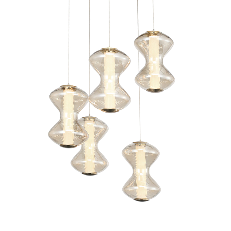 Люстра светодиодная с стеклянными волнообразными плафонами Amphora of Light Коньяк Золотой в Челябинске | Loft Concept 