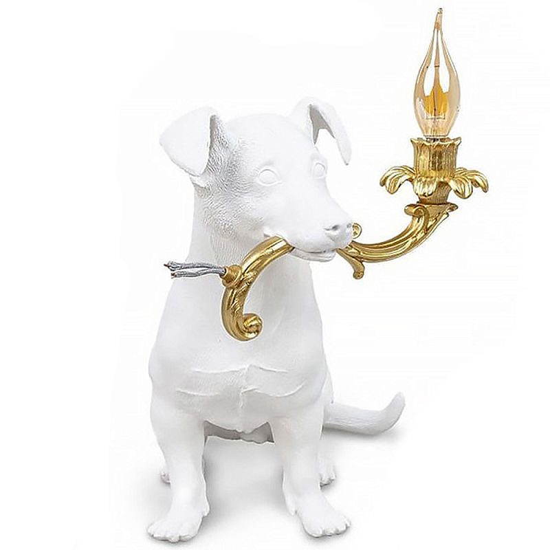 Настольная лампа в виде щенка Puppy White Table Lamp Белый Золотой Настольная лампа в виде щенка Puppy White Table Lamp Белый Золотой в Челябинске | Loft Concept