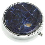 Таблетница карманная круглая с 3-мя отделениями с зеркалом и накладкой из натурального камня Содалит Silver Stone Pillboxes варинант исполнения - 1 | Loft Concept в Челябинске
