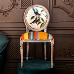 Стул бежевый в разноцветную полоску из натурального бука с изображением птиц и цветов Blooming Red Blue Birds Colorful Stripes Chair варинант исполнения - 5 | Loft Concept в Челябинске