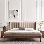 Кровать двуспальная с мягким изголовьем Moon Walnut Bed варинант исполнения - 3 | Loft Concept в Челябинске