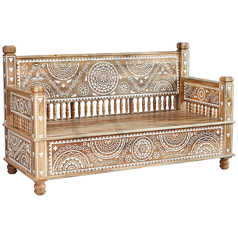 Скамья с резным декором из массива манго Grey Mango Collection Bench M Древесина Белый Скамья с резным декором из массива манго Grey Mango Collection Bench M Древесина Белый в Челябинске | Loft Concept