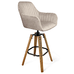 Барный стул со спинкой и подлокотниками на 4-х коричневых деревянных ножках Бежевый Велюр Ava Charm варинант исполнения - 1 | Loft Concept в Челябинске