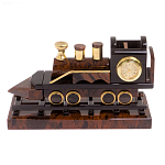 Часы настольные в виде паровоза из натурального камня Обсидиан Train Stone Clock варинант исполнения - 4 | Loft Concept в Челябинске