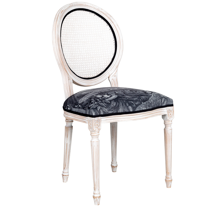 Стул с ротанговой спинкой Palace Gardens Stool Черно-белый Белый винтажная патина   в Челябинске | Loft Concept 