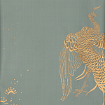 Обои ручная роспись в стиле Арт-деко Whistler Peacocks Golden colourway on Blue Grey dyed silk варинант исполнения - 1 | Loft Concept в Челябинске