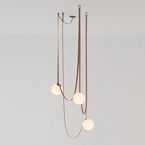 Vibia PLUSMINUS Серия подвесных светильников с белыми шарообразными плафонами из стекла на красных текстильных ремнях