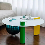 Дизайнерский журнальный стол с круглой белой столешницей на 3-х геометрических ножках Tajefox варинант исполнения - 3 | Loft Concept в Челябинске