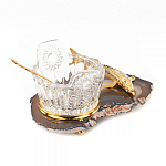 Икорница с ложкой с декором "Кадушка" с гравировкой на подставке из натурального камня Агат Decorative Cavair Dishes варинант исполнения - 3 | Loft Concept в Челябинске