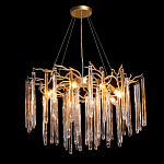 Люстра подвесная золотого цвета с разветвленными ветвями и прозрачными стеклянными подвесками Droplet Chandelier варинант исполнения - 3 | Loft Concept в Челябинске