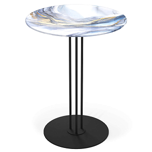 Стол журнальный с круглой бело-голубой столешницей из стекла White and Blue Marble