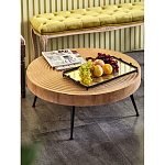 Журнальный столик с круглой фактурной столешницей из натурального дерева Vortex варинант исполнения - 6 | Loft Concept в Челябинске