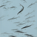 Обои ручная роспись Fishes Original colourway on Duck Egg dyed silk варинант исполнения - 2 | Loft Concept в Челябинске