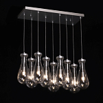 Люстра с 9-ю прозрачными плафонами из стекла в форме капли на прямоугольном потолочном основании цвета хром Lucid Rain  варинант исполнения - 3 | Loft Concept в Челябинске