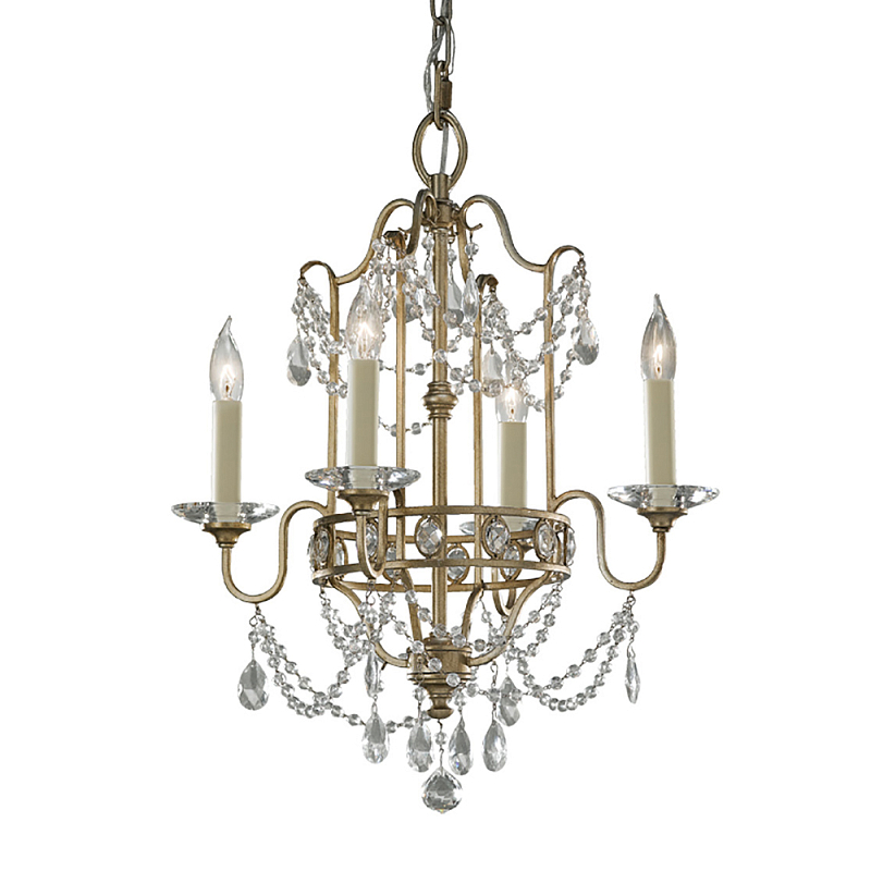 Люстра подвеная с 4-мя лампами и стеклянными подвесками в классическом стиле Feiss Серебряный Прозрачное Стекло в Челябинске | Loft Concept 