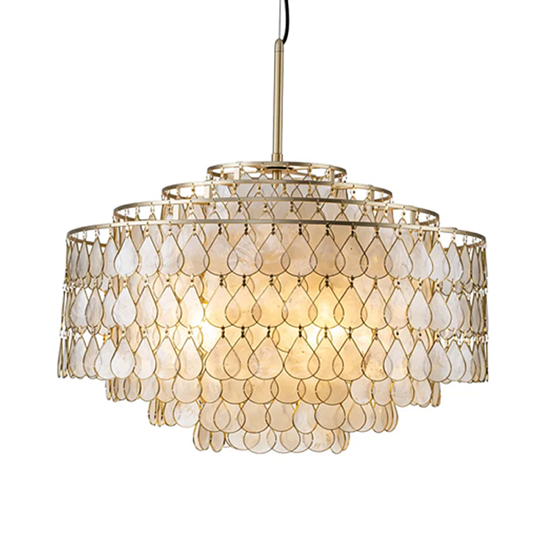Люстра многоярусная с декором из натуральной морской ракушки Iridescent Light Золотой Перламутровый в Челябинске | Loft Concept 