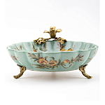 Блюдо из голубого фарфора с бронзовой птичкой Blue Garden варинант исполнения - 3 | Loft Concept в Челябинске