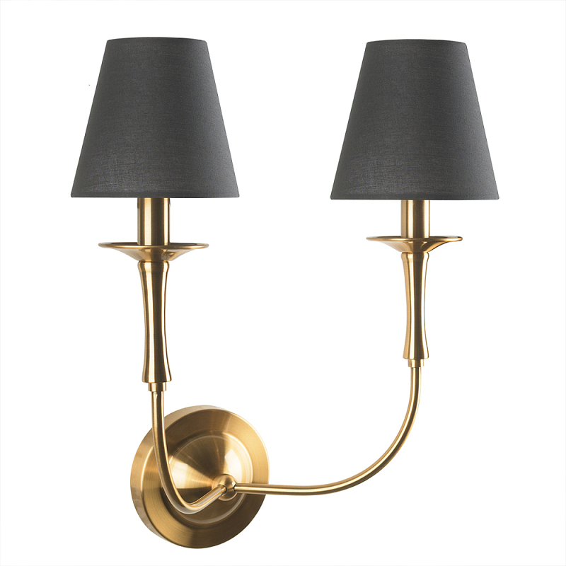 Бра с металлическим основанием бронзового цвета и 2-мя черными конусовидными абажурами Dignity Бронза Черный в Челябинске | Loft Concept 