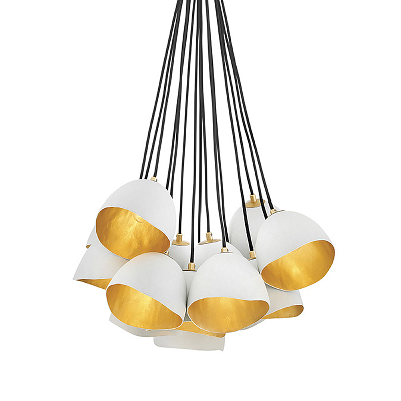 Люстра с 15-ю белыми  плафонами с золотой внутренней поверхностью Hinkley Белый Золотой Черный в Челябинске | Loft Concept 