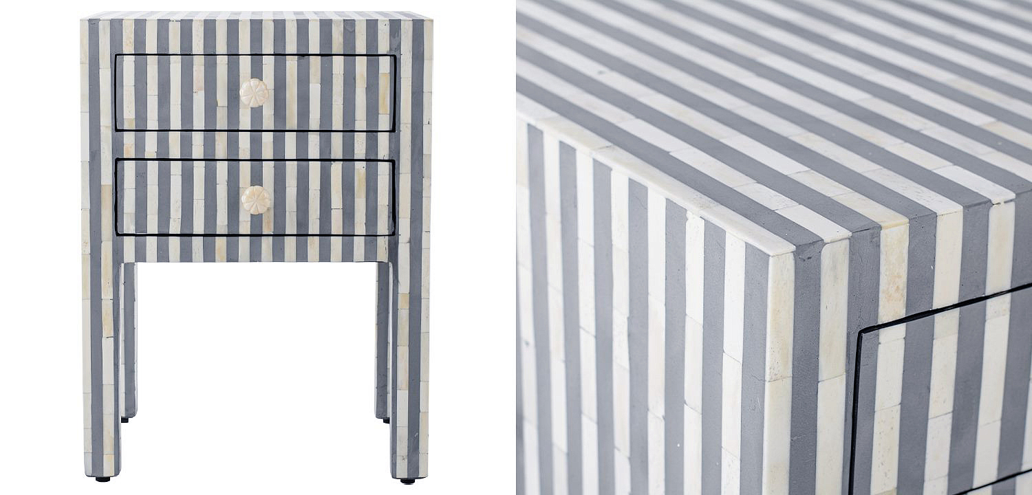 Тумбочка Indian striped Bone Inlay nightstand Тумбочка Indian striped Bone Inlay nightstand - Loft-Concept в Челябинске
