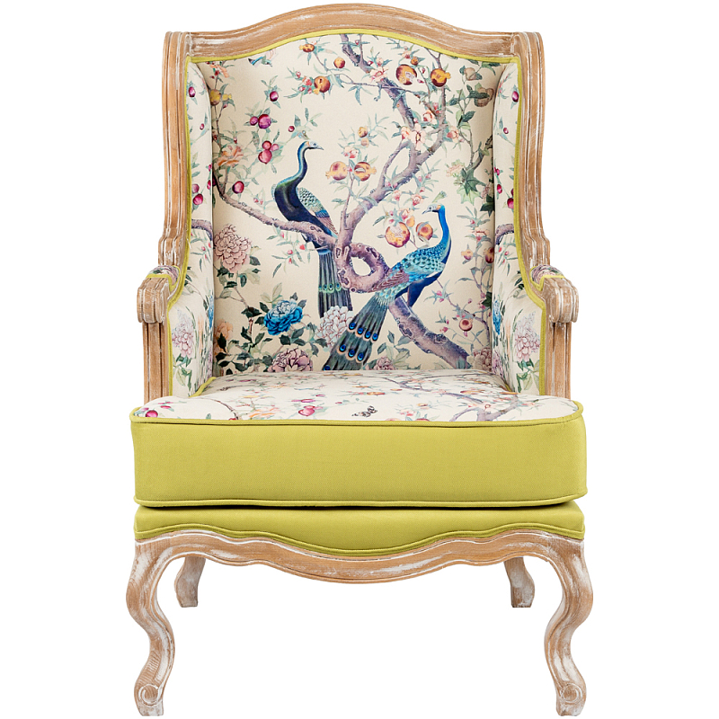Кресло из натурального бука бежевое с изображением птиц и цветов Beige Green Chinoiserie Garden Armchair Мульти Бежевый Салатовый Кресло из натурального бука бежевое с изображением птиц и цветов Beige Green Chinoiserie Garden Armchair Мульти Бежевый Салатовый в Челябинске | Loft Concept