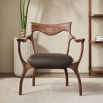 Стул деревянный с мягким сиденьем из коричневой натуральной кожи Moon Walnut Furniture варинант исполнения - 12 | Loft Concept в Челябинске