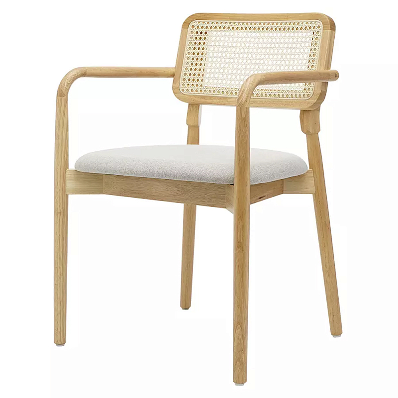 Стул обеденный с мягким сиденьем и спинкой из плетеного ротанга Wood and Textile Chair Бежевый в Челябинске | Loft Concept 