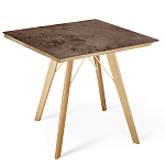 Стол обеденный с коричневой квадратной столешницей из керамики на четырех деревянных ножках Brown Ceramics варинант исполнения - 1 | Loft Concept в Челябинске