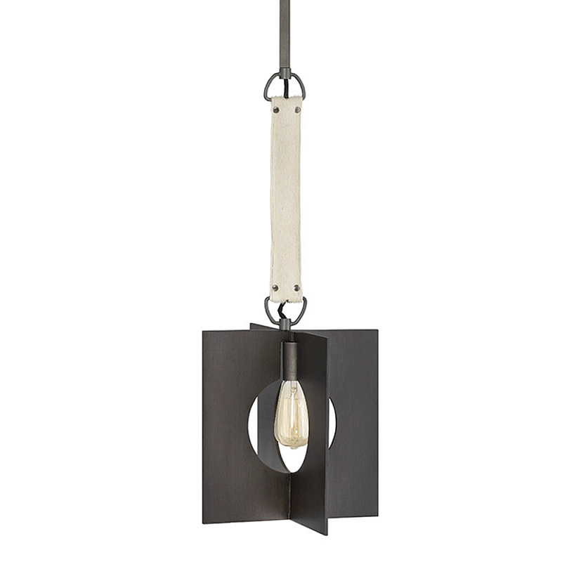 Подвесной светильник с графитовым плафоном и ремнем из натуральной воловьей кожи в индустриальном стиле Hinkley Графит Молочный в Челябинске | Loft Concept 