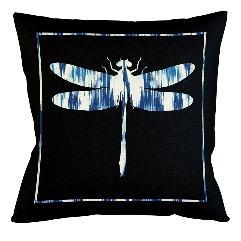 Подушка декоративная стрекоза с синим узором Ikat Pattern Черный Белый Синий Бежевый Подушка декоративная стрекоза с синим узором Ikat Pattern Черный Белый Синий Бежевый в Челябинске | Loft Concept