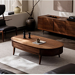 Кофейный стол овальный из дерева с 2-мя ящиками Coffee Walnut Table варинант исполнения - 1 | Loft Concept в Челябинске