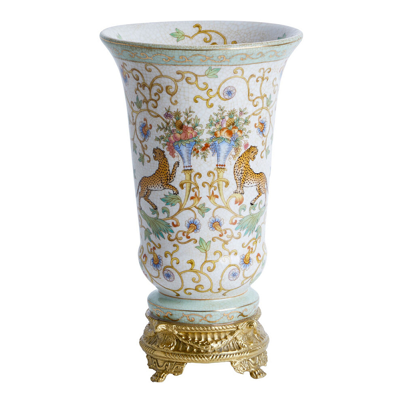 Ваза из фарфора на бронзовом основании Turquoise Blooming Garden Бронза Мульти в Челябинске | Loft Concept 
