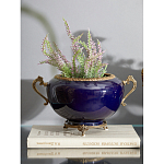 Чаша темно-синяя фарфоровая с бронзовыми ручками и ажурным ободком Eden Garden варинант исполнения - 2 | Loft Concept в Челябинске