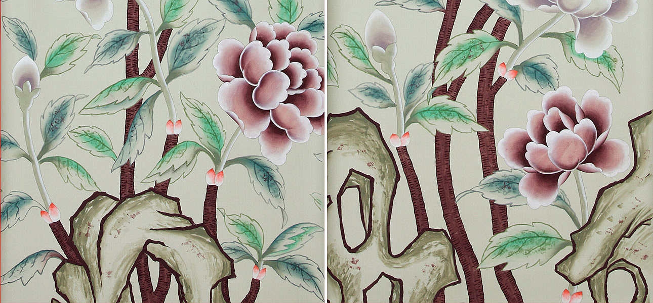 Обои ручная роспись Korean Peony Special Colourway on Icefield dyed silk Обои ручная роспись Korean Peony Special Colourway on Icefield dyed silk - Loft-Concept в Челябинске