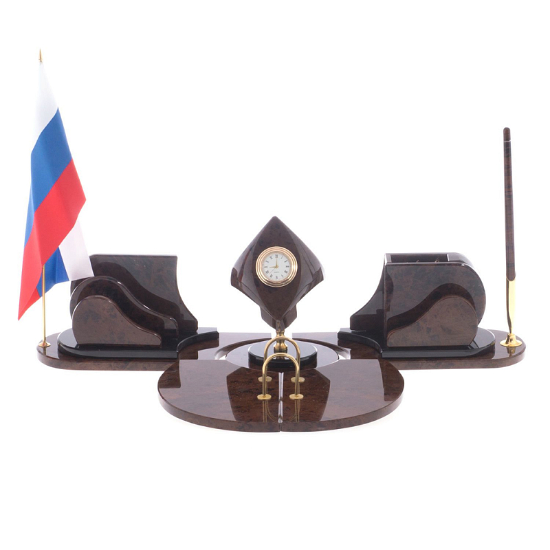 Настольный письменный набор из природного камня обсидиана коричневого Team leader Коричневый Настольный письменный набор из природного камня обсидиана коричневого Team leader Коричневый в Челябинске | Loft Concept