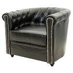 Кресло кожаное с мягкими подлокотниками на 4-х деревянных ножках Logan Leather Armchair black 2 варинант исполнения - 1 | Loft Concept в Челябинске