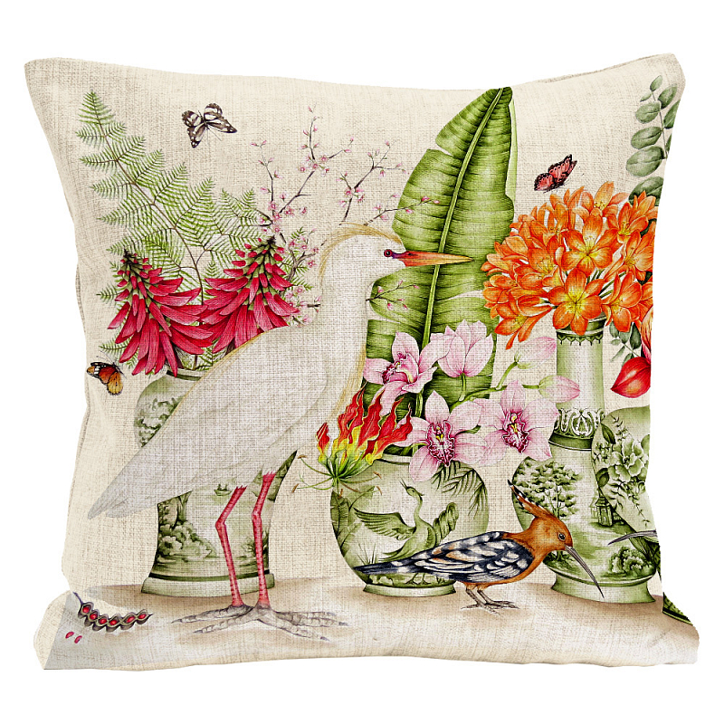 Декоративная подушка White Heron and Hoopoe Pillow Мульти Бежевый Декоративная подушка White Heron and Hoopoe Pillow Мульти Бежевый в Челябинске | Loft Concept